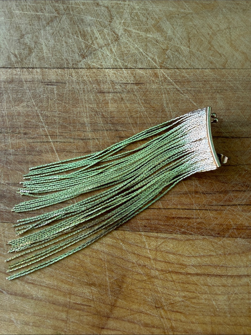 Green Metallic Fringe Tassel Earring - Single Statement Piece